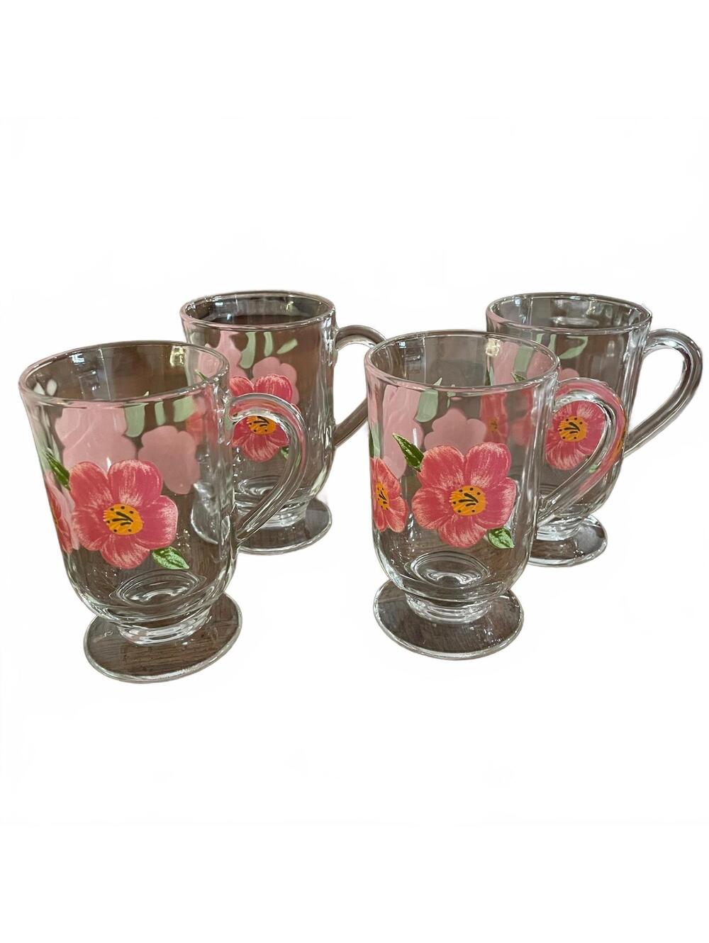 Franciscan Desert Rose Glass Footed Mugs Irish Coffee Cups Vintage